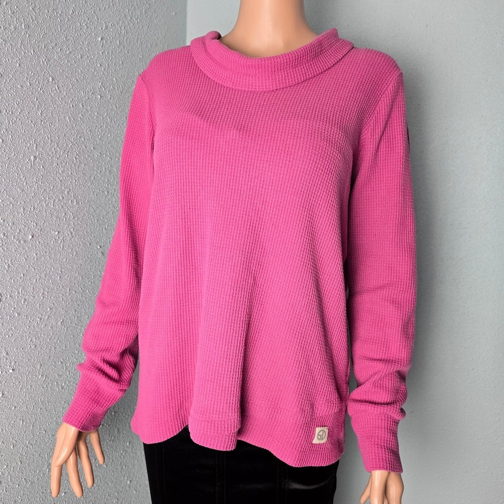 Straight Down Women's Magenta‎ Waffle Knit Cowl Neck Tulip Hem Top M Golf Pink